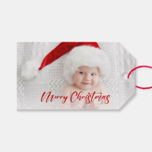 赤いモダンメリークリスマススクリプトの写真 ギフトタグ