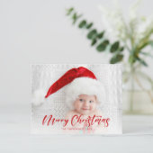 赤いモダンメリークリスマススクリプトの写真 ポストカード (スタンド正面)