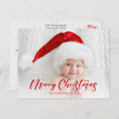 赤いモダンメリークリスマススクリプトの写真 ポストカード (正面/裏面)