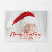 赤いモダンメリークリスマススクリプトの写真 三つ折りクリスマスカード (カバー)