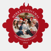 赤いモダンメリークリスマス写真 オーナメントカード (正面)
