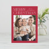 赤いモダンメリークリスマス写真 シーズンカード (スタンド正面)