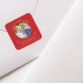 赤いモダンメリークリスマス写真 スクエアシール