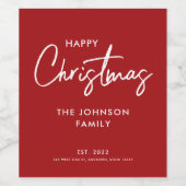 赤いモダンメリークリスマス ワインラベル (シングルラベル)