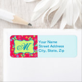 赤いモダンモノグラムの上のウィムシー蝶パーソナル ラベル (インサイチュ)