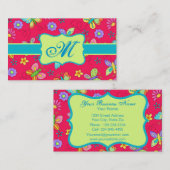 赤いモダンモノグラムの上のウィムシー蝶パーソナル 名刺 (正面/裏面)