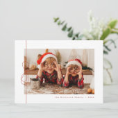 赤いモダンリボンクリスマスフォトホリデーカード シーズンカード (スタンド正面)