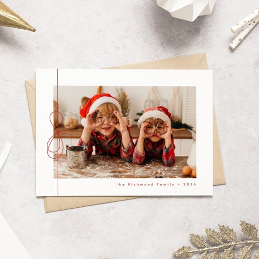 赤いモダンリボンクリスマスフォトホリデーカード シーズンカード