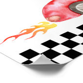 赤いモダンレースカー誕生日ウェルカムサイン ポスター (角)