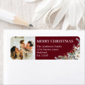 赤いモダン写真と松のエレガント緑のクリスマス ラベル (インサイチュ)