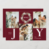 赤いモダン写真スタイリッシュコラージュJoyクリスマス シーズンカード (正面/裏面)