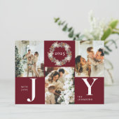 赤いモダン写真スタイリッシュコラージュJoyクリスマス シーズンカード (スタンド正面)