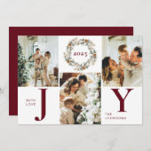 赤いモダン写真スタイリッシュコラージュJoyクリスマス シーズンカード (正面/裏面)