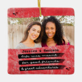赤いモダン写真最高の友達のクリスマス セラミックオーナメント (正面)
