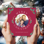 赤いモダン冬の植物学クリスマス写真 シーズンカード