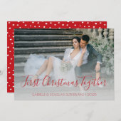 赤いモダン初めてのクリスマスが一緒に新しい写真 シーズンカード (正面/裏面)