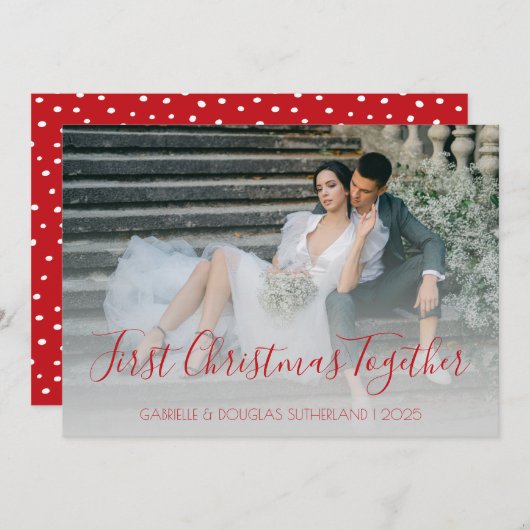 赤いモダン初めてのクリスマスが一緒に新しい写真 シーズンカード (正面/裏面)