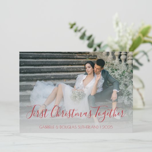 赤いモダン初めてのクリスマスが一緒に新しい写真 シーズンカード (スタンド正面)