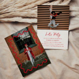 赤いモダン卒業の招待状 招待状