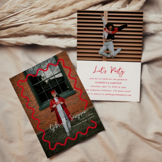 赤いモダン卒業の招待状 招待状