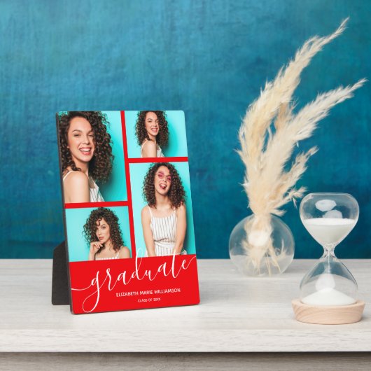 赤いモダン卒業写真の形見 フォトプラーク (側面)
