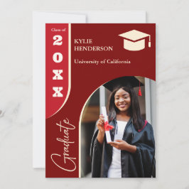 赤いモダン卒業写真 招待状