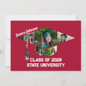 赤いモダン卒業形の写真コラージュパーティー 招待状 (正面)