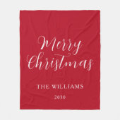 赤いモダン台本の家族メリークリスマス フリースブランケット (正面)