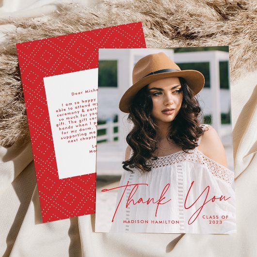 赤いモダン台本を卒業 サンキューカード