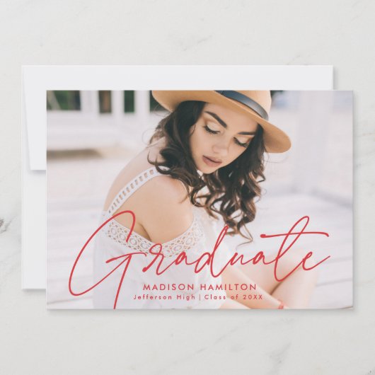 赤いモダン台本を卒業 案内状 (正面)