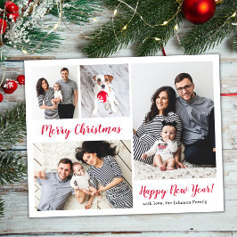 赤いモダン台本5写真クリスマスホリデー ポストカード