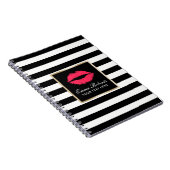 赤いモダン唇のエレガント白黒ストライプ ノートブック (右側)