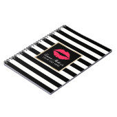 赤いモダン唇のエレガント白黒ストライプ ノートブック (左側)