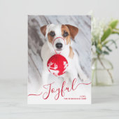 赤いモダン喜びのスクリプト2写真クリスマス シーズンカード (スタンド正面)