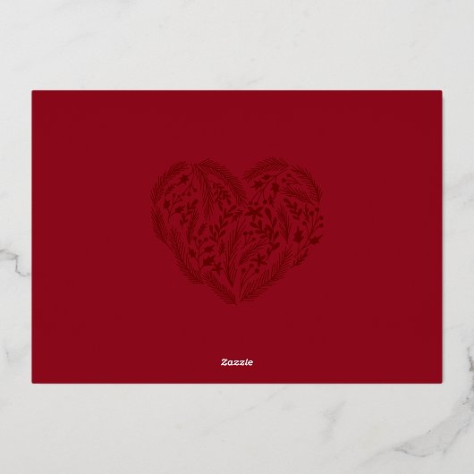 赤いモダン喜びクリスマスのハートリース写真 箔シーズンカード (裏面)