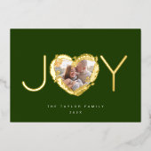 赤いモダン喜びクリスマスのハートリース写真 箔シーズンカード (正面)