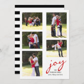 赤いモダン喜び、ストライプ写真コラージュ シーズンカード (正面/裏面)