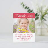 赤いモダン女の子フォト誕生日ありがとう ポストカード (スタンド正面)