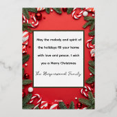 赤いモダン家族エレガントメリーのクリスマス写真 箔シーズンカード (裏面)
