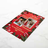 赤いモダン家族エレガントメリーのクリスマス写真 箔シーズンカード (回転した状態)