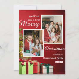 赤いモダン家族エレガントメリークリスマスフォト シーズンカード