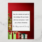 赤いモダン家族エレガントメリークリスマスフォト 箔シーズンカード (裏面)