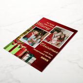 赤いモダン家族エレガントメリークリスマスフォト 箔シーズンカード (回転した状態)