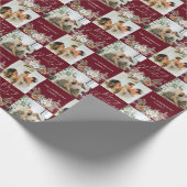 赤いモダン家族エレガント写真メリークリスマス ラッピングペーパー (角)