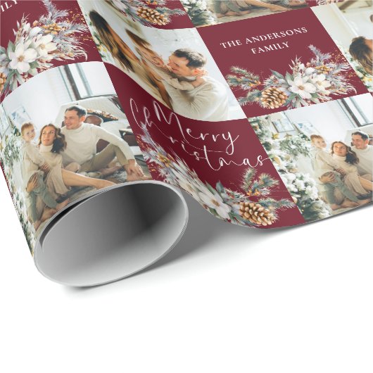 赤いモダン家族エレガント写真メリークリスマス ラッピングペーパー (ロールコーナー)