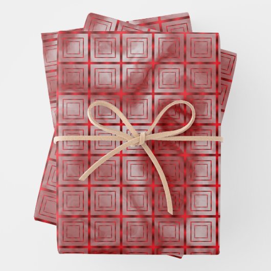 赤いモダン幾何学模様とブルゴーニュ大理石 ラッピングペーパーシート (インサイチュ)