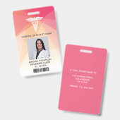 赤いモダン幾何学登録ナース写真ID バッジ (正面＆裏面)