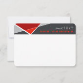 赤いモダン幾何学的ブロック卒業ありがとう 案内状 (正面)