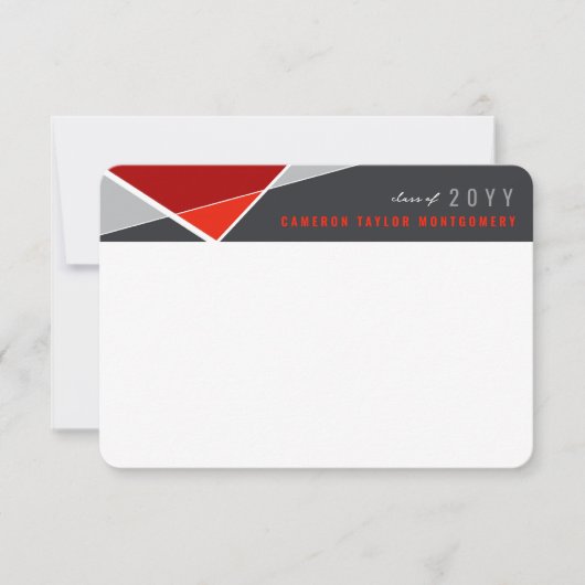 赤いモダン幾何学的ブロック卒業ありがとう 案内状 (正面)