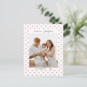 赤いモダン弓パターンファミリーフォトクリスマス ポストカード (スタンド正面)